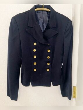 VTG 100% Wool Napoleon Style Military Blazer Jacket in NAVY & Brushed Gold SZ: S